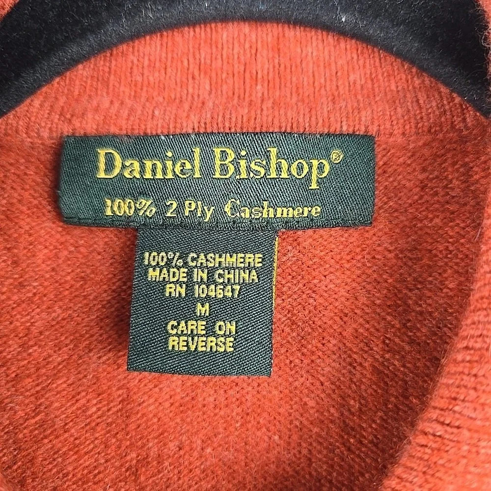 Daniel Bishop Polo Sweater Mens Medium Orange 100% Cashmere Pullover Knit Preppy
